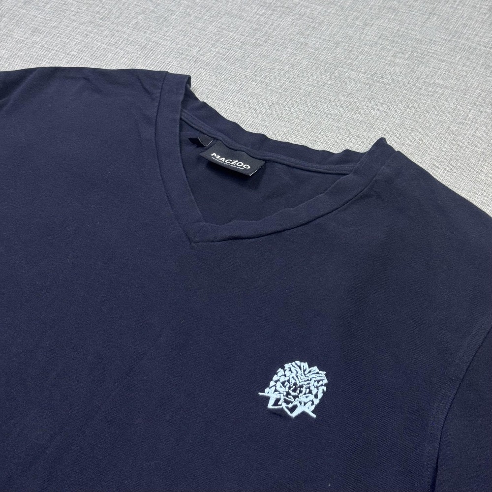 MACZOO T-Shirt Mens L Blue V-Neck Embroidered Logo Cotton Jersey Lightweight